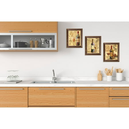 Gango Home Decor Italian Wine Kitchen Wall Art Three Beige 8x10in