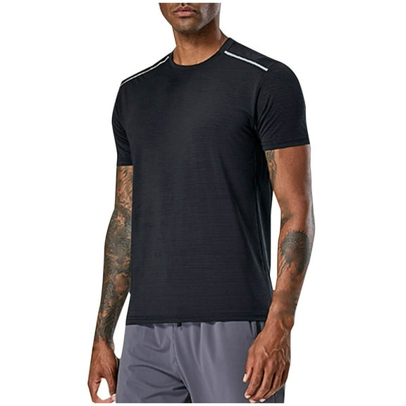 YLSDY Mens Stripe Quick Dry Short Sleeve Round Neck Athletic Gym T-Shirts Workout Running Wicking Moisture Tshirts Training Top Black L