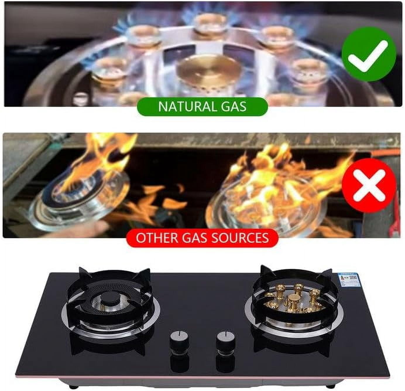 2 Burner Home Countertop Gas Stove, Black Tempered Glass Built-in Natural Gas Stove with Anti-Tempering Protection, 2 Combustion Chambers, Knob Control, for Home, Restaurant Kitchens