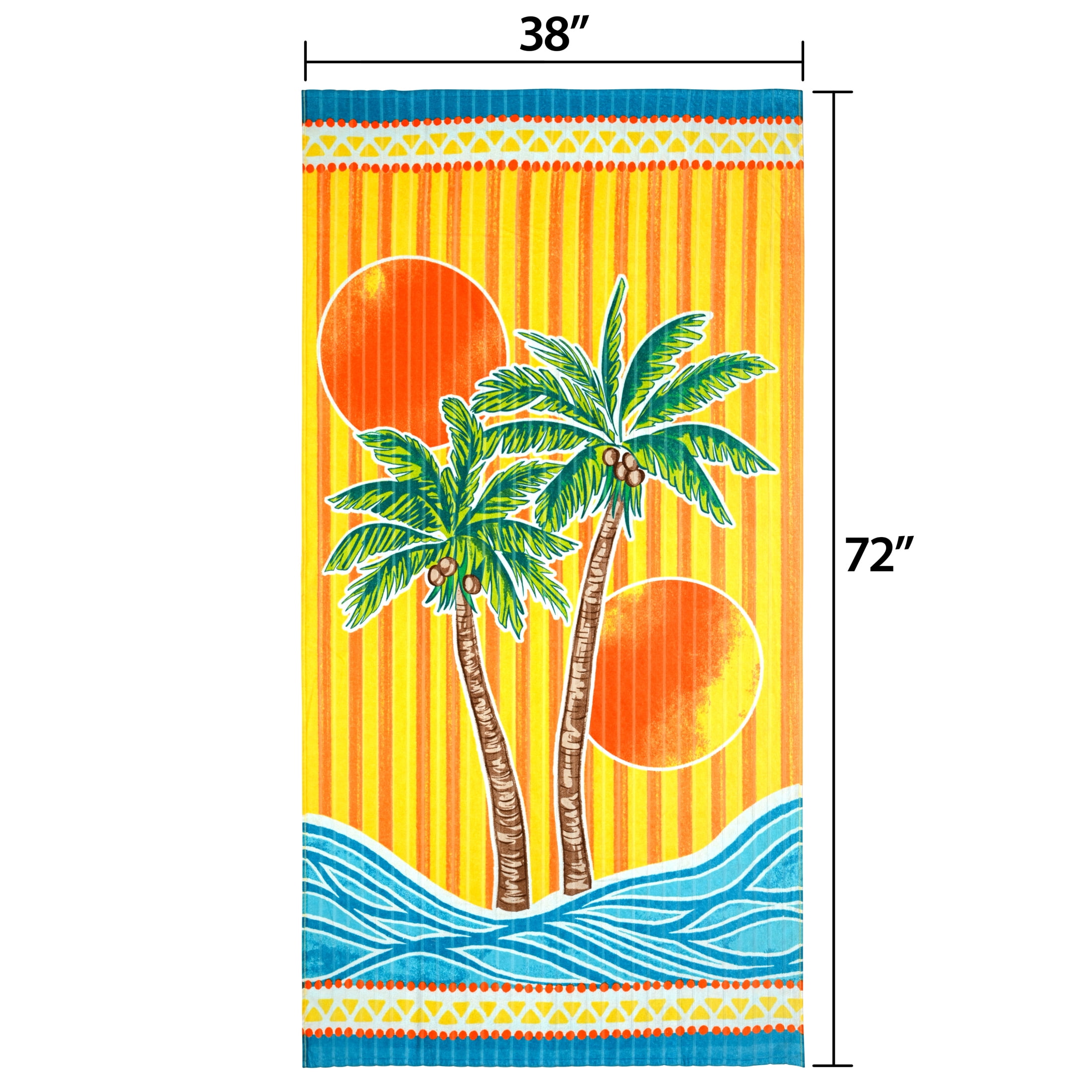 Better Homes & Gardens Palm Reverse Multicolor Print Beach Towel, Soft Cotton, 72 in x 38 in