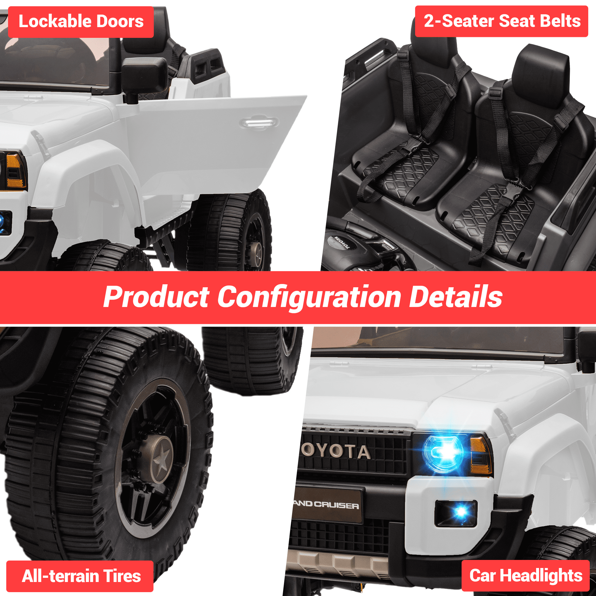 CazToi 24V 2-Seater 4WD/2WD Switchable Motors Licensed Toyota Ride On Car for Kids