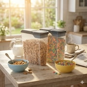 Mainstays 2-Pack Plastic Cereal Keeper Storage Containers, Kitchen Pantry Organizer Canisters for Cereal and Dry Food Storage, 24 Cup Capacity, Dark Gray Lid