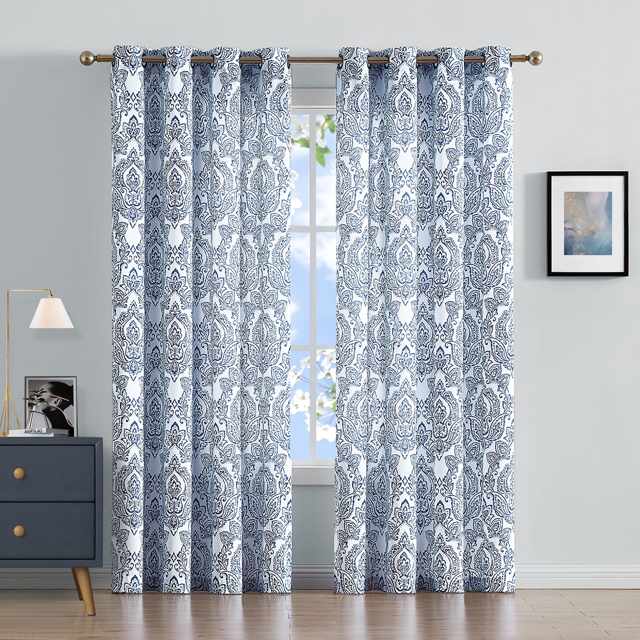 Decoultimatex Print Blue and White Print Curtains Vintage Damask Window ...