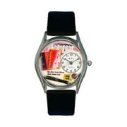Book Lover Black Leather And Silvertone Watch