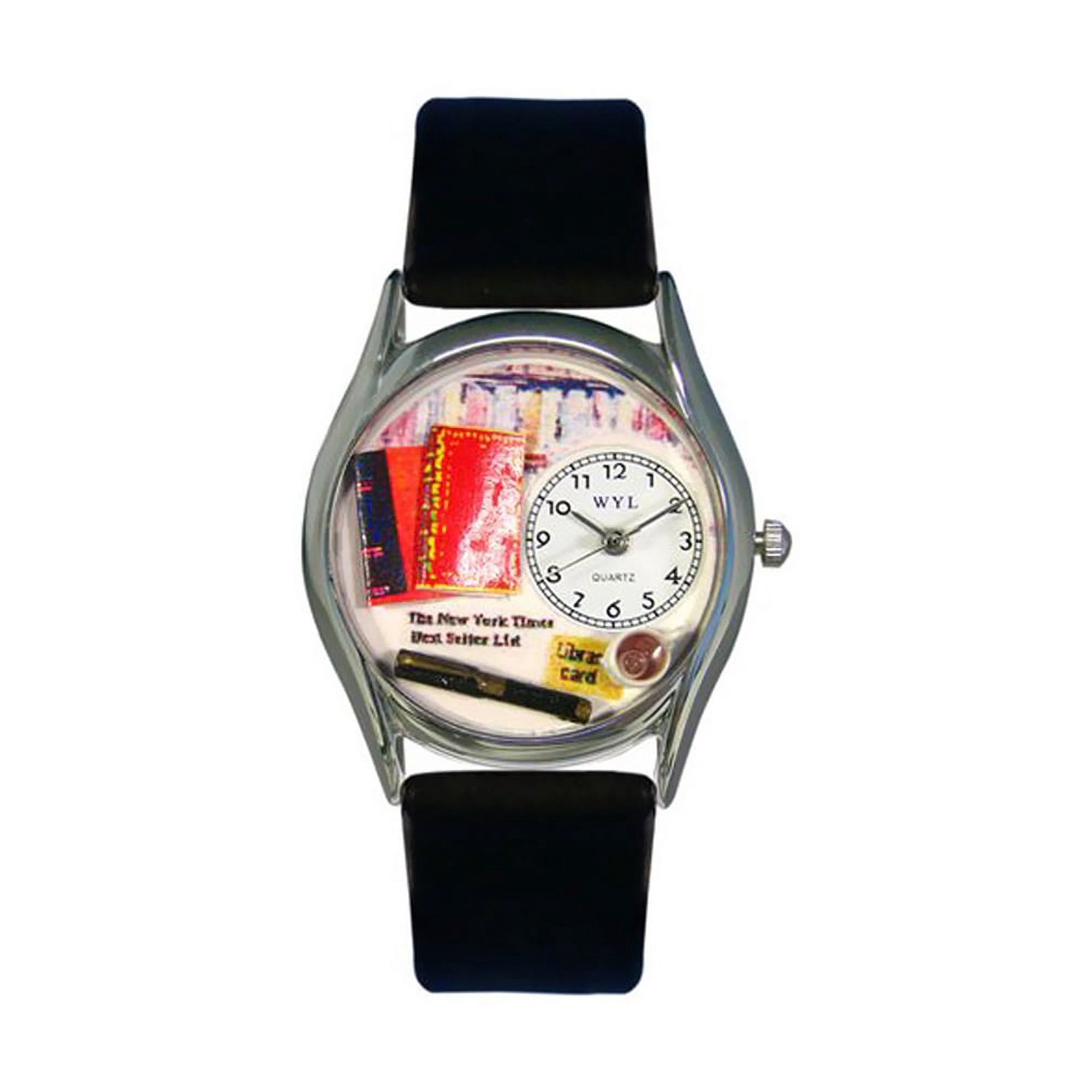Book Lover Black Leather And Silvertone Watch