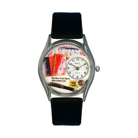 Book Lover Black Leather And Silvertone Watch