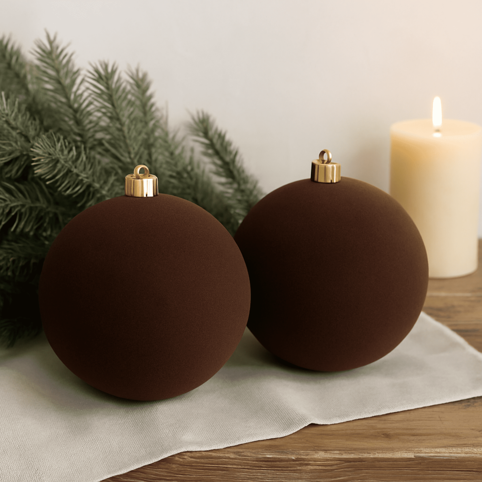 2 Count Brown Velvet-Feel Jumbo Shatterproof Christmas Ornaments, 7.79", by Holiday Time