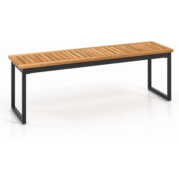 QISHENSHUI Patio Dining Bench, 2-3-person Backless Bench with Slatted Seat & Metal Legs, Indoor Outdoor Bench for Entryway, Front Porch, Garden, Poolside, Farmhouse Kitchen Dining Seat