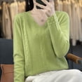thumbnail image 5 of FDGIU Women's V Neck Cable Knit Sweater, Rib Hem Long Sleeve Loose Fit Pullover Tops Casual Knit Blouses, 5 of 7