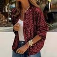 thumbnail image 3 of Women's Sequin Long Sleeve Sparkly Glitter Jacket Fashion Party Outerwear Wine Red XXL, 3 of 5