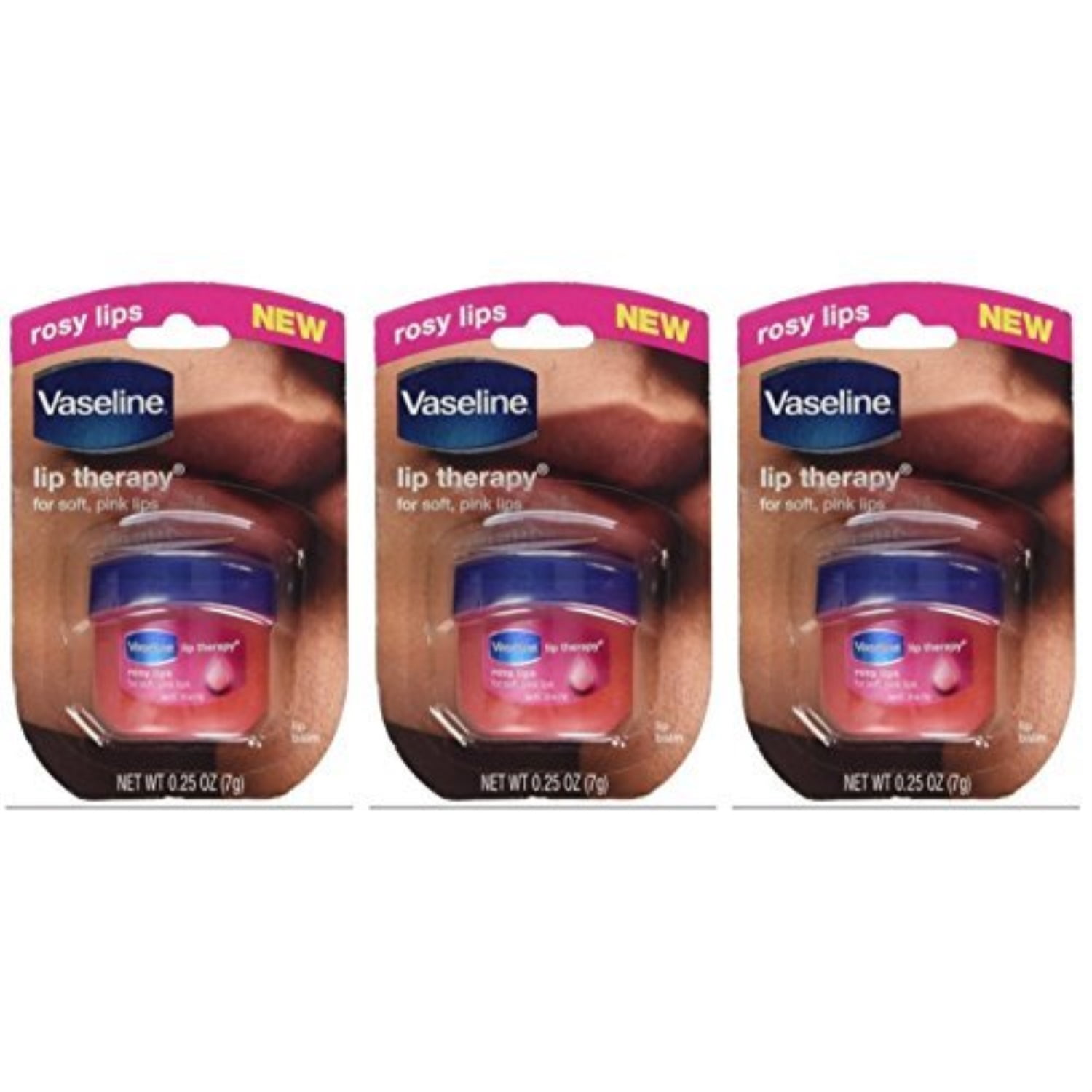 vaseline lip therapy, rosy lips, 0.25 oz travel size (pack of 3)