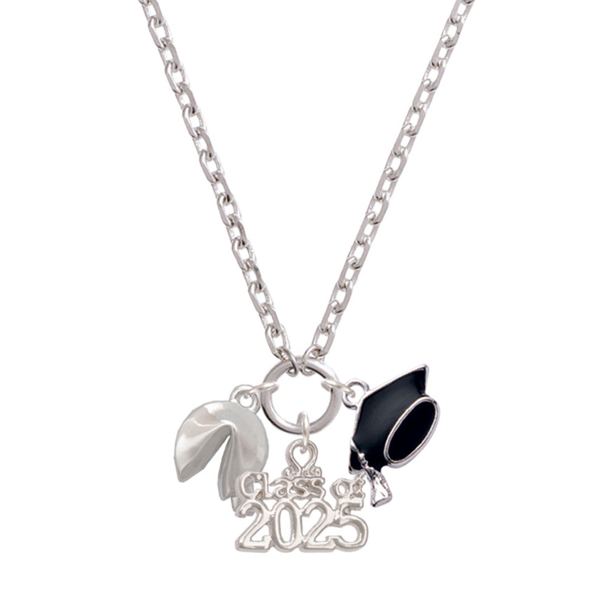 Delight Jewelry Silver-tone 3-D Fortune Cookie - Silver-tone Class of 2025 Graduation Zoey Necklace, 28"