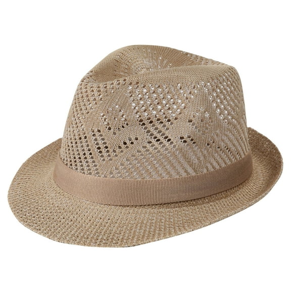 ZQUUVOU Men's Mesh Panama Straw Hats Breathable Sun Protection Formal Short Brim Casual Summer Outdoor Headwear Khaki A