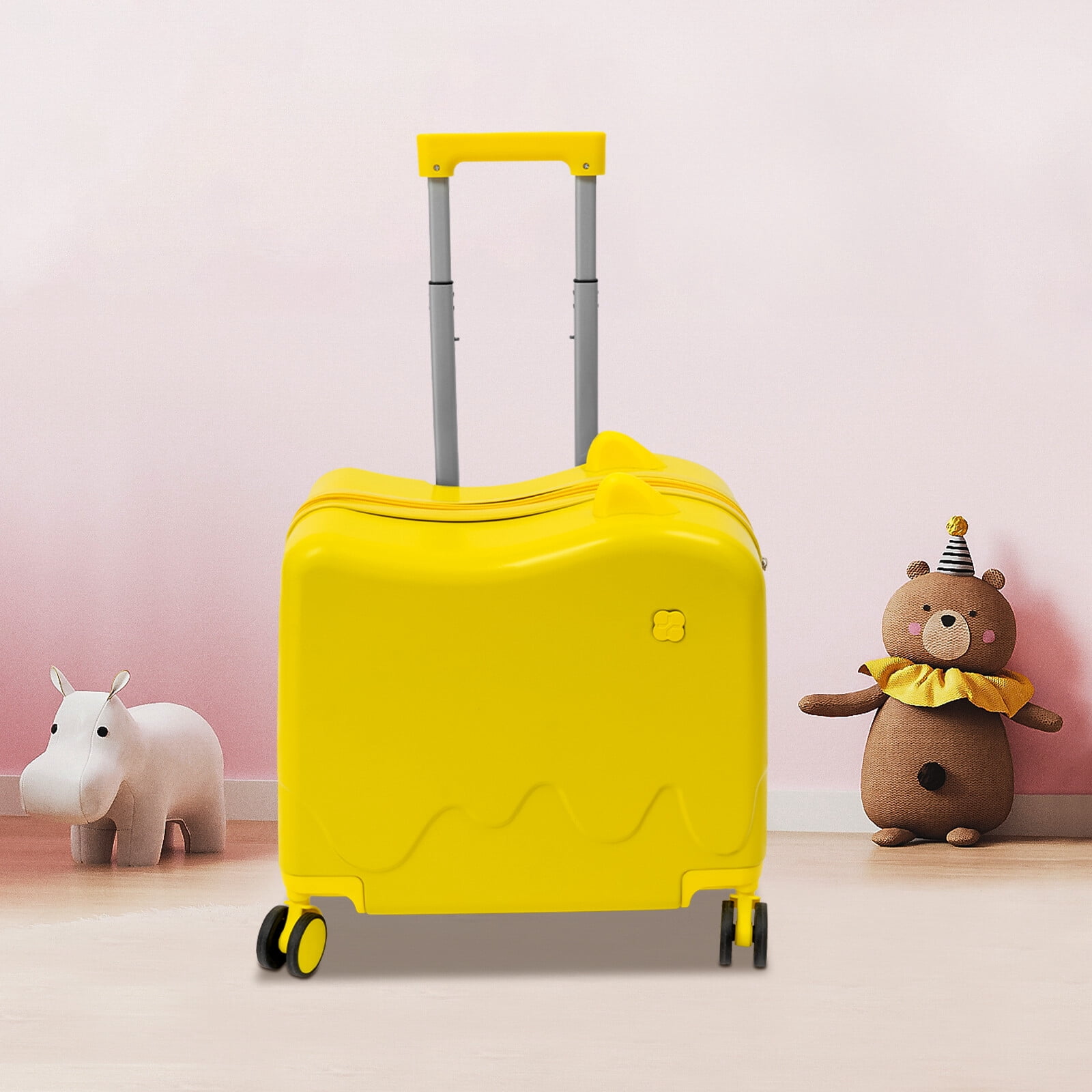 Ride-On Kids Suitcase 18" Hard Shell Luggage with Wheels, 37L Carry-On with Lock, Adjustable Handle & Seat for Toddlers Ages 3-6 - Yellow