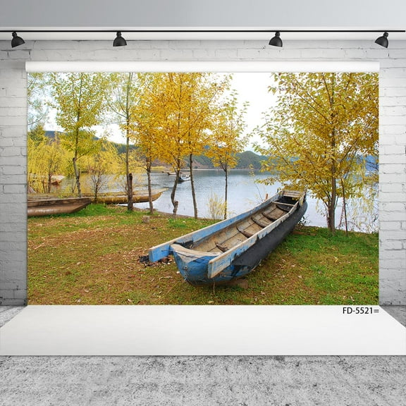 Wooden Boat Mountain Lake Trees Photography Backdrop Custom Fond Background for Children Baby Portrait Photoshoot Photo Studio