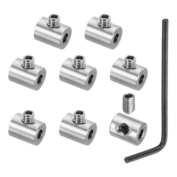 Uxcell 4mm Hole Wire Rope Clips Set, 8 Set 304 Stainless Steel Single Holes Lock Cable Clamps Clip with M4 Hexagon Screws Spanner for Cable Fitting, Silver
