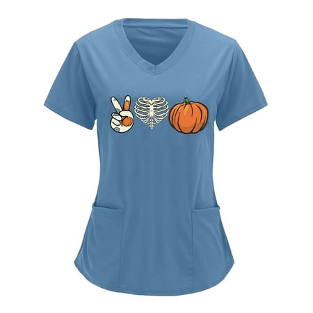 

Youmylove Women Scrubs Top Solid Color Working Uniform Top Nurses Clothing Workwear Printing Solid Color Short Sleeve Overalls Female Clothes