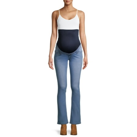 

Oh! Mamma Women s Maternity Bootleg Jeans with Full Panel and Belted Detail