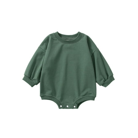 

Sunisery Newborn Baby Boys Girls Autumn Jumpsuit Solid Color Long Sleeve Round Neck Romper Bodysuit Green 6-12 Months