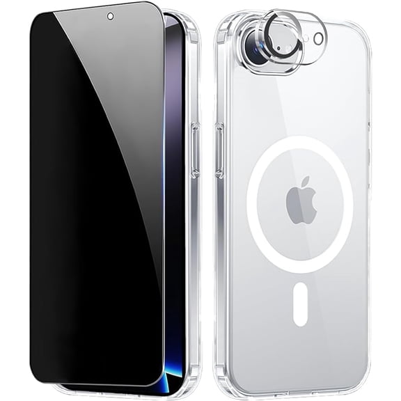 Magnetic for iPhone 17e Case & iPhone 16e Case with Privacy Screen Protector and Camera Protector, Compatible with Magsafe, Transparent Phone Cover for i Phone 17 e / 16 e - Clear
