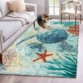 thumbnail image 3 of Area Rug for Living Room, Sea Turtle Coastal Non-Slip Indoor Large Carpet for Bedroom/Dining Room, Turquoise Nautical Summer Coral Ocean Washable Low-Profile Floor Mat Runner Rugs - 2.7 x 5 Ft, 3 of 7