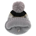 thumbnail image 2 of CTM  Knit Houndstooth Pattern Winter Beanie Hat with Pom (Women), 2 of 3