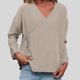 thumbnail image 5 of Talla grande Tops de tallas grandes,Camisa de lino para mujer, cuello cruzado, mangas largas con abertura lateral, cuello en V informal, ideal para el hogar o el trabajo, sopatenor, 5 of 9