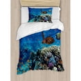 thumbnail image 3 of Fish Duvet Cover Set Queen Size, Exotic Fish and Turtle in Fresh Water on Stony Corals Bio Diversity Wild Life Photo, Decorative 3 Piece Bedding Set with 2 Pillow Shams, Multicolor, by Ambesonne, 3 of 3