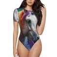 thumbnail image 1 of Balery Colorful Haired White Horse Body de cuello redondo de manga corta para mujer Tops de manga corta Tops básicos-Small, 1 of 7