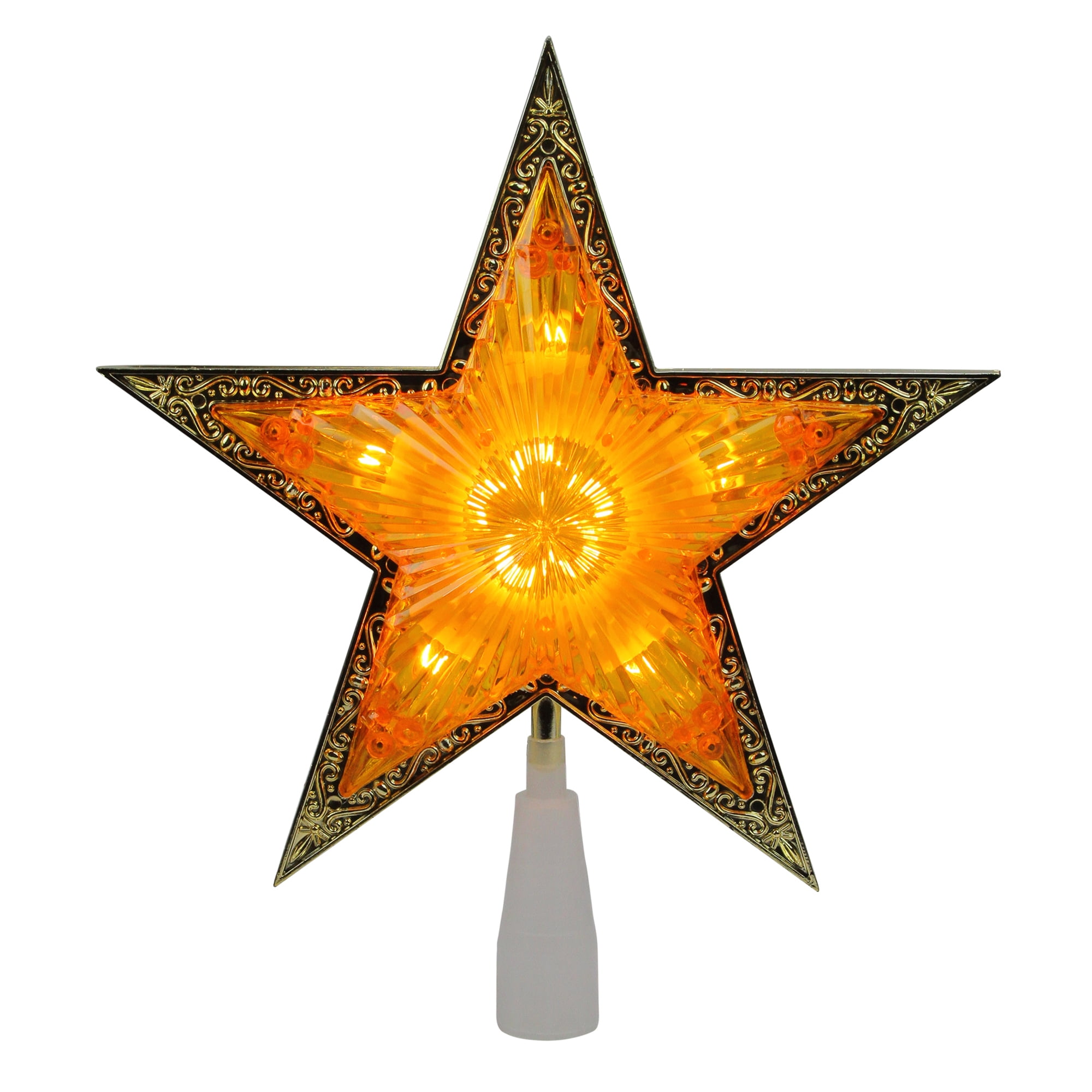 10" Lighted Amber and Gold Crystal Star Christmas Tree Topper Clear