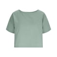 thumbnail image 4 of RQYYD Womens Round Neck Short Sleeve Cropped Blouse Casual Loose Fit Top for Summer Daily Wear, 4 of 7