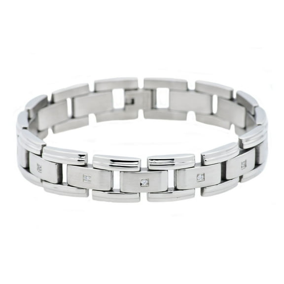 Arista Cubic Zirconia Men's Fashion Bracelet in Stainless Steel, 8.5"