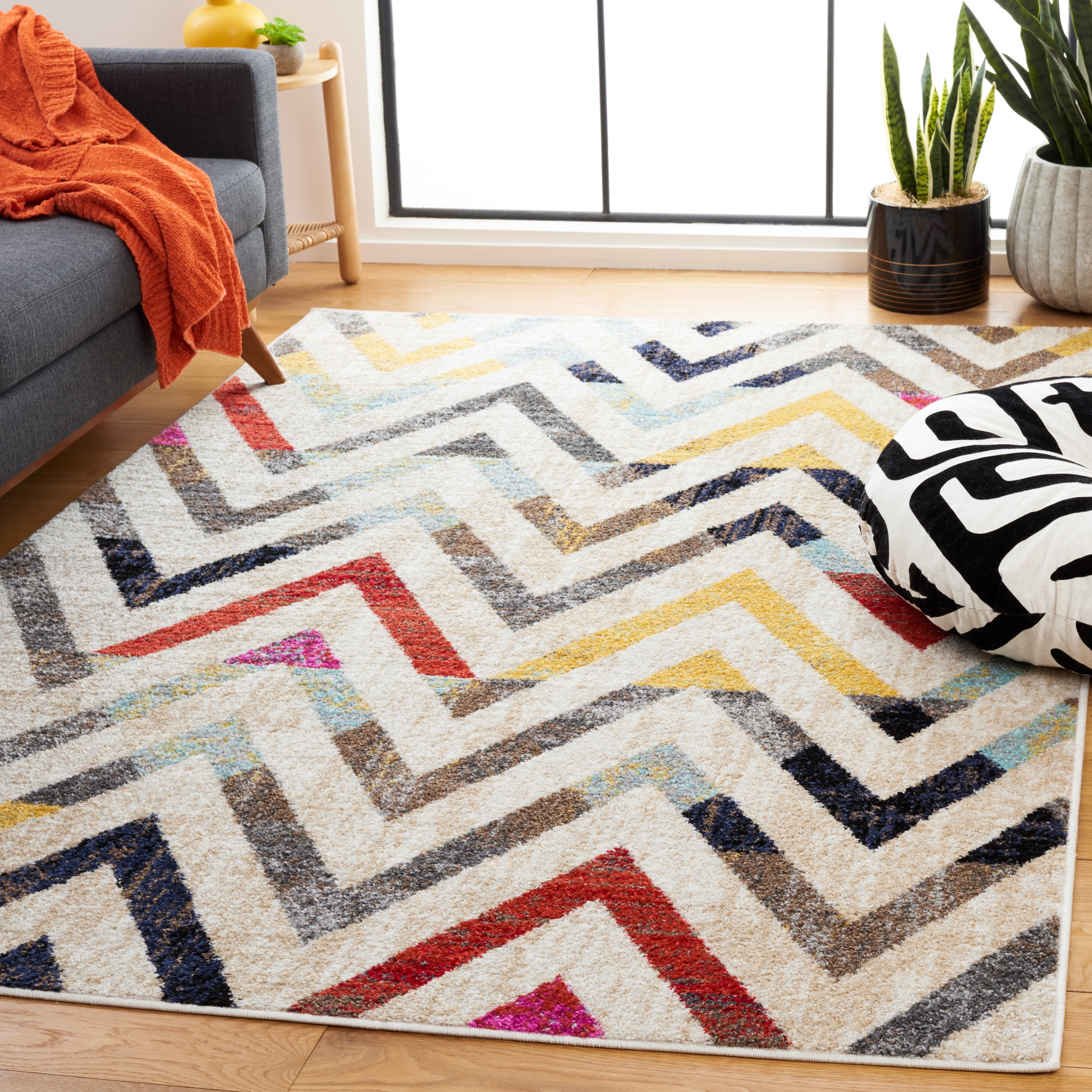 SAFAVIEH Adirondack Kenneth Zig Zag Area Rug, Ivory/Grey Rust, 5'1" x 7'6"