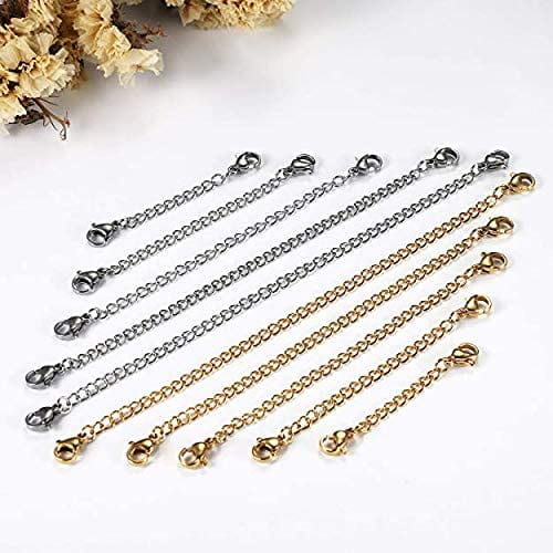  QACOWW 12 Pieces Necklace Extenders, Necklace Extension Clasps  Set, Chain Extenders for Necklace Bracelet Anklet Jewelry Making Supplies  (Silver)