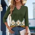 thumbnail image 3 of JTZGDY Womens 3/4 Sleeve Tops Dressy Casual Floral Printed Fall V Neck Outfit Graphic T-Shirts Trendy Basic Ruched Pleated Fall Tunic Blouse for Leggings Army Green M, 3 of 6