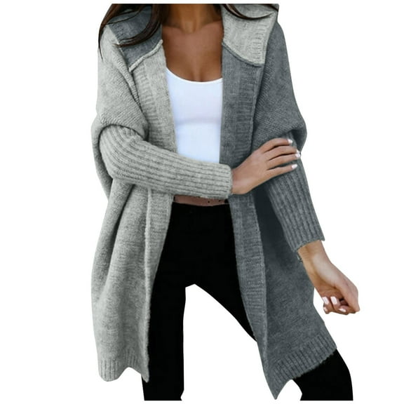 Women's Casual Hooded Sweater Coat Stylish Comfortable Long Sleeve Knit Outerwear Soft Warm Winter Fashion Tunic Top Loose Fit