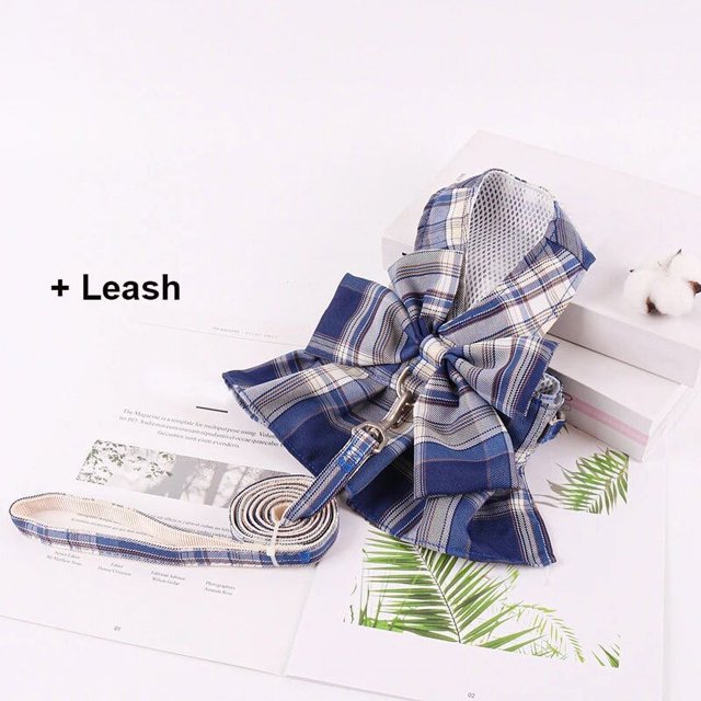 Dog Harness And Leash Set Checked Soft Breathable Cat Clothes Vest For Puppy Dogs Dress Teddy Bichon Pet Accessories XS-L ShopWise Round