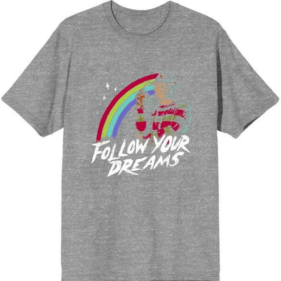 A Nightmare On Elm Street Follow Your Dreams Men's Heather Gray Crew Neck Short Sleeve Tee-Small