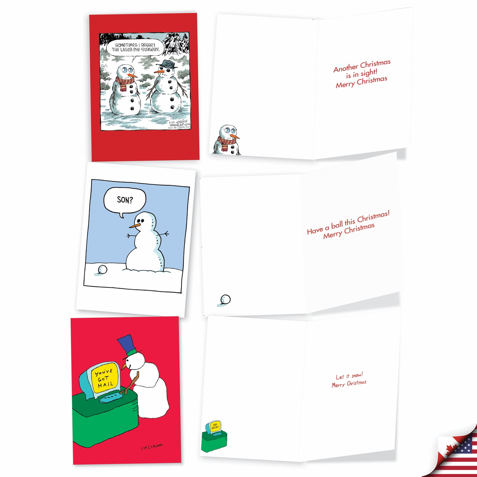 NobleWorks 20 Assorted Box Set Funny Christmas Greeting Cards w/5 x 7 Inch Envelopes (10 Designs, 2 Each) Let It Snowman AC7142XSG-B2x10