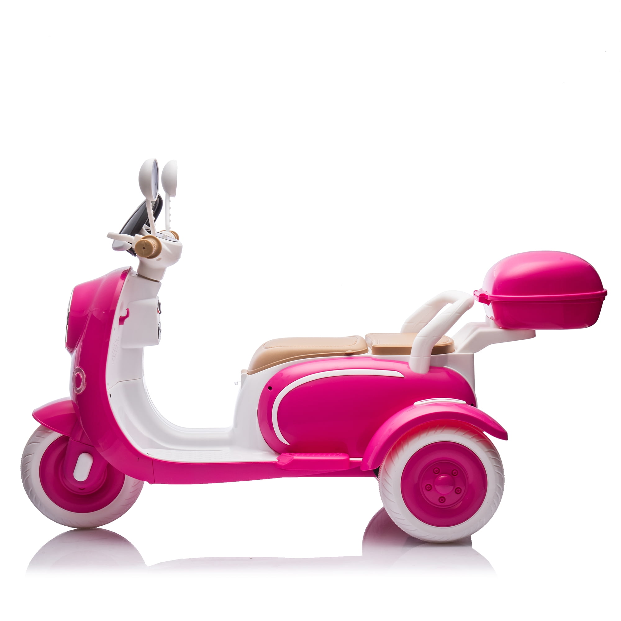 Urday 12V Kids Electric Motorcycle with Parent Seat, Dual 25W Motors 3-Wheeled Ride On Toy, Bluetooth Music, USB, High Weight Capacity 132 lbs, Beige