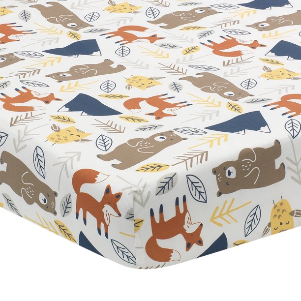 Lambs & Ivy Sierra Sky Woodland Bear/Fox 100 Cotton Baby Fitted Crib Sheet