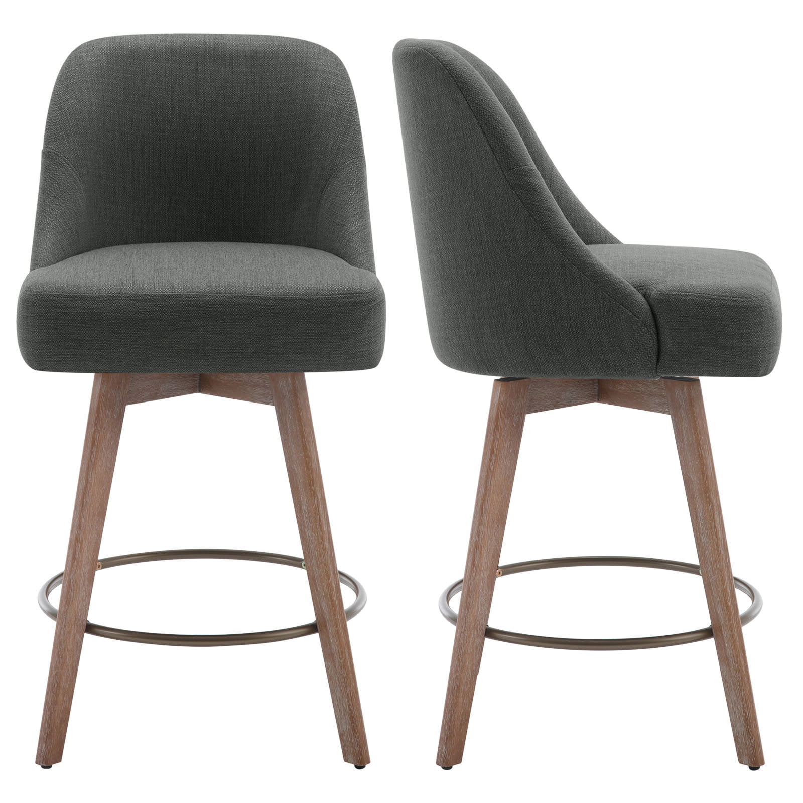 ANMINY Counter Height Bar Stools Set of 1, 26" Seat Height Upholstered Linen Fabric Swivel Barstools with Mid-Back Modern Chairs Island Stools for Home Bar Kitchen Pub