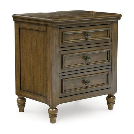 Signature Design by Ashley Sturlayne Traditional 3-Drawer Charging Nightstand with USB Ports, Brown
