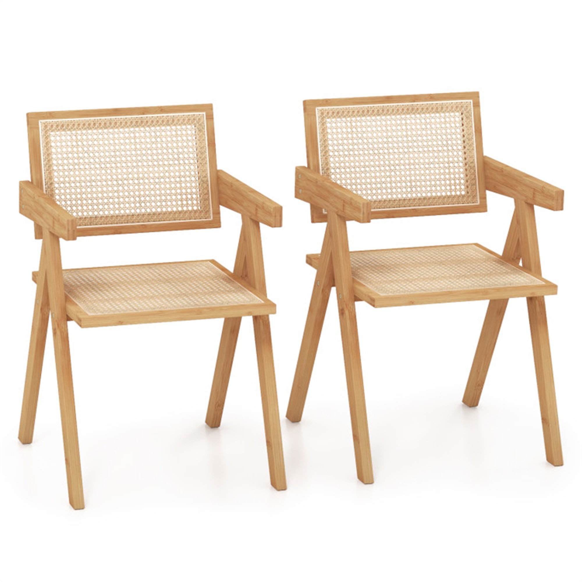 Demi Bonn Set of 2 Rattan Accent Chairs with Natural Bamboo Frame Dining Chairs, Beige