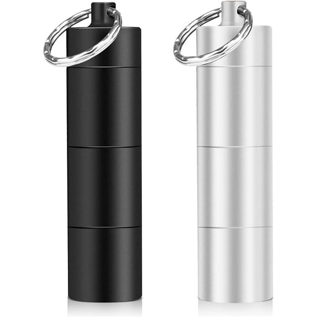 Paquete de 2 llaveros de pastillero impermeables con 3 compartimentos divisibles, pastillero pequeño para llevar, pastillero pequeño Adepaton MZQ-0303
