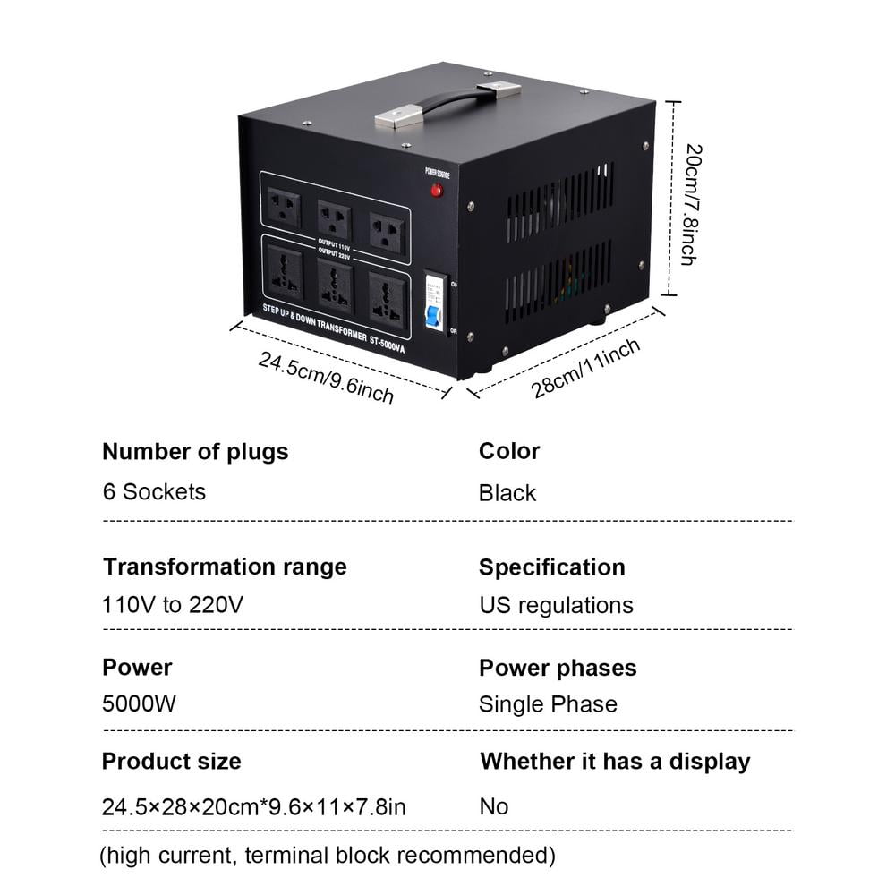 XIANERS 5000W Voltage Transformer Power Converter(110V to 220V, 220V to 110V) Step Up/Down Converter 110/120 Volt - 220/240 Volt with 6 Plugs