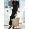 thumbnail image 4 of Women Summer V Neck Drawstring Maxi Dress Elastic Waist Flowy Vacation Dress Black S, 4 of 8