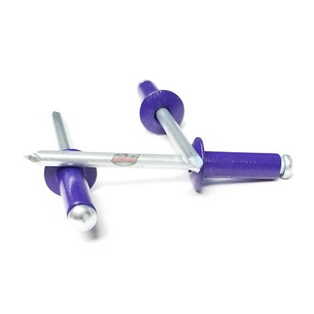 

Purple 3/16 Blind Pop Rivets Aluminum Small Head with Steel Mandrel Fasteners .250 - .375 Grip Range