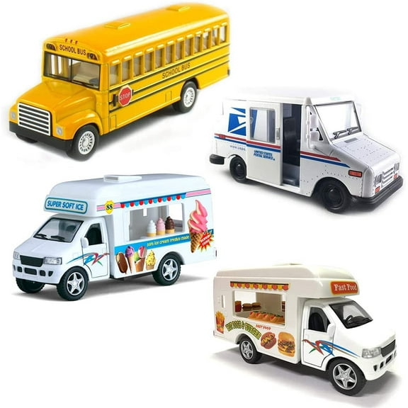 Kinsfun Diecast Toy Truck Vehicle Playset (4 Pieces)