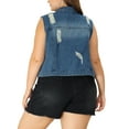thumbnail image 4 of Agnes Orinda Women's Plus Size Casual Button Sleeveless Denim Vest Jacket 1X Blue Ripped, 4 of 8